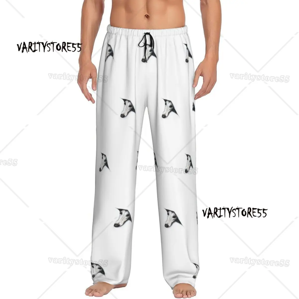 Custom Whippet Peeping Whippet Pajama Pants Men's Greyhound Lurcher Dog Lounge Sleep Stretch Sleepwear Bottoms with Pockets