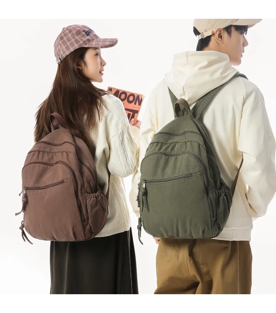 Backpack Large Capacity College Student School Bag Men's Backpack Women's Retro Wash Cloth Outdoor