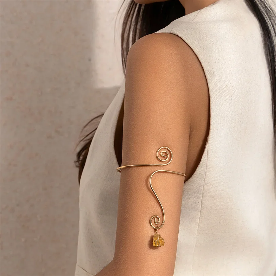 New Creative Water Drop Stone Pendant Open Cuff Bangles for Women Wed Bridal Goth Geometric Arm Bracelet Aesthetic Jewelry image 4