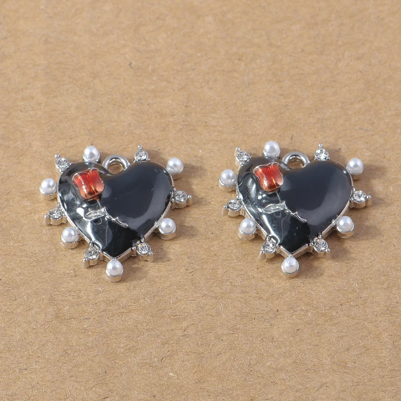 4 Stück 20x19mm Emaille Rosen-Liebesherz-Anhänger für Halsketten, Ohrringe, Armbänder, DIY Handgemachtes Schmuckzubehör – Detail 4