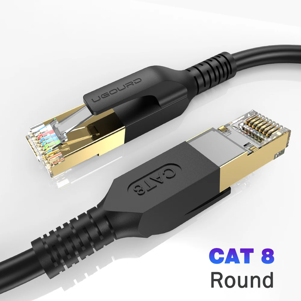 UGOURD Cat8 Ethernet-kabel Netwerkkabel Cat 8 Platte ronde internet LAN-snoer 40 Gbps voor router PS4 0,5 m-5 m 10 m 15 m 20 m 30 m/100ft