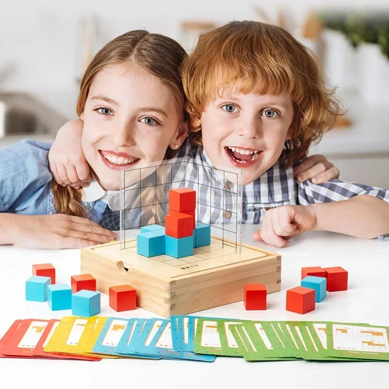 Spatial Thinking Training Set – Cube Blocks, 3-View (Top/Front/Side) Observation Tool, Interactive Educational Manipulatives