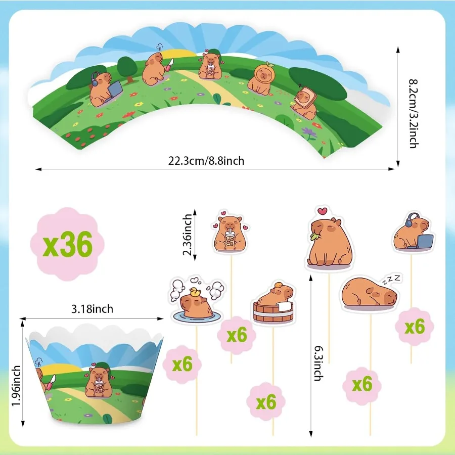 Juego de adornos y revestimientos para tarta de capibara, decoraciones de cumpleaños de capibara, fiesta de cumpleaños para Baby Shower, decoración festiva para fiesta de capivaras