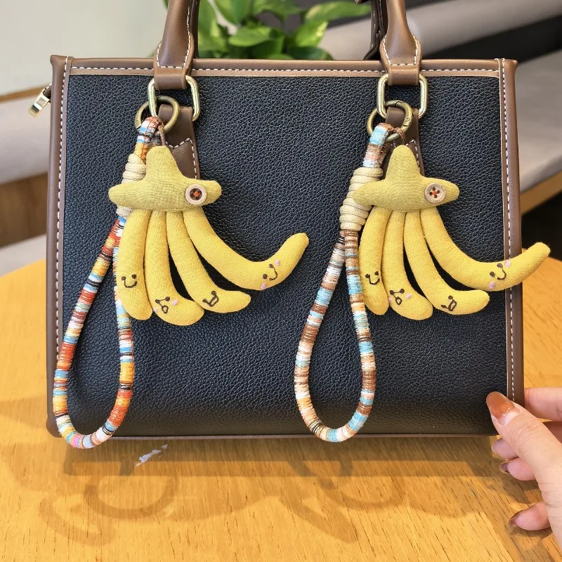 Cute Smiley Banana Keychain Fabric Handmade Creative Expression Bag Charm Niche Design Soft Mini Pendant for Purse Premium Gift