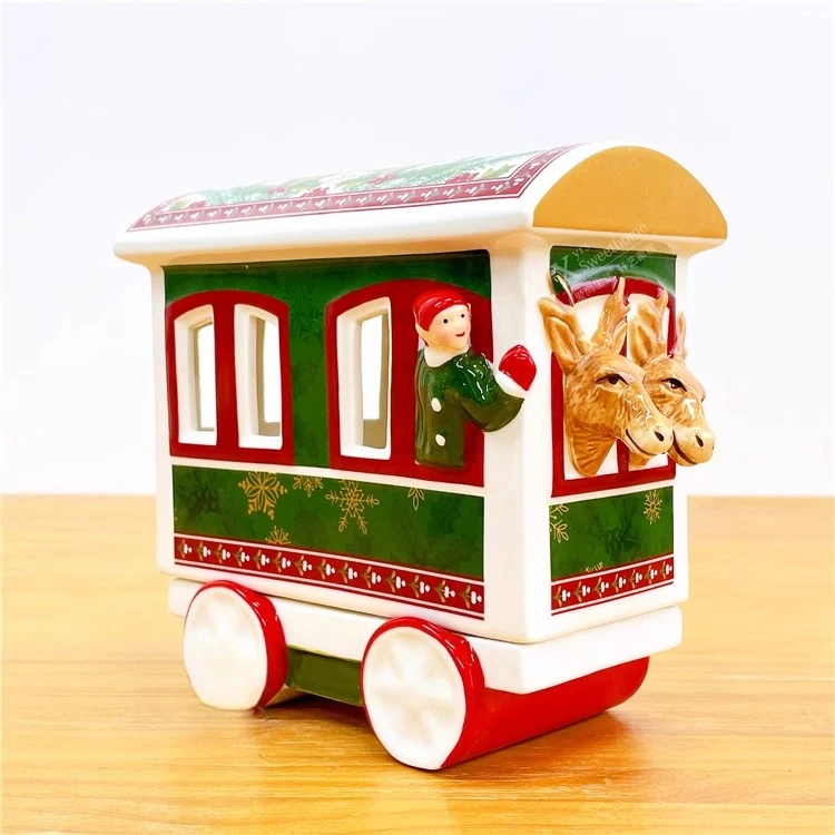 Ceramic train-shaped candlestick, German creative ornament, Santa Claus candlestick decoration gifts, children's gifts