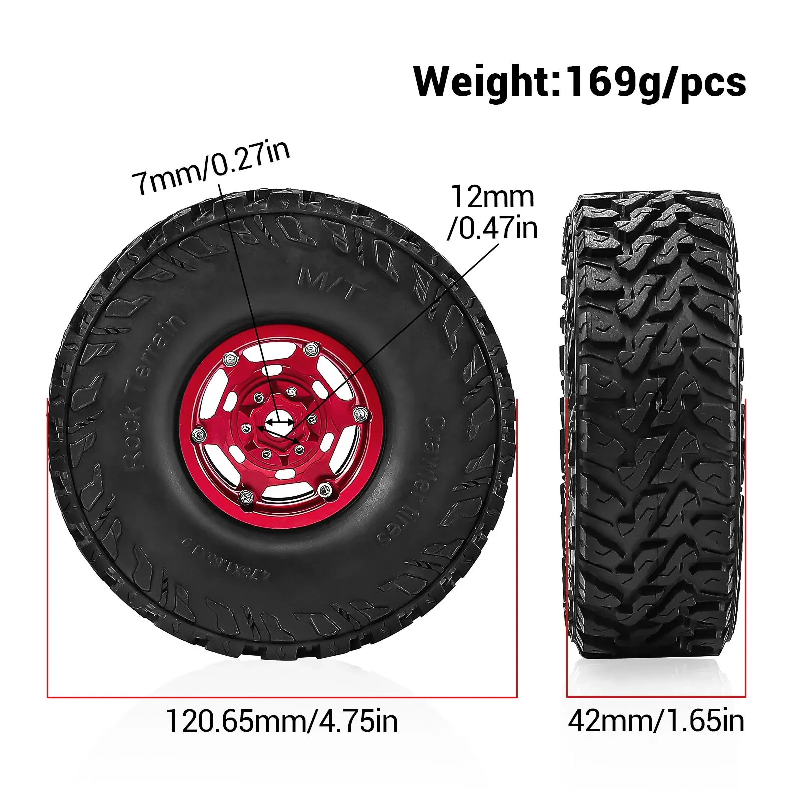 4pcs 1.9 inch Metal Beadlock Wheel Tire Set for 1/10 RC Cralwer Axial SCX10 II 90046 SCX10 III AXI03007 TRX4 TRX6 D90