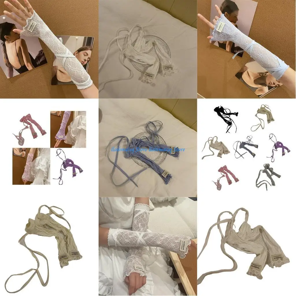 573B قفازات الباليه الجميلة بأكمام قصيرة وربطة عنق للحفلات التنكرية بأكمام قصيرة مع ربطة عنق للفتيات المراهقات