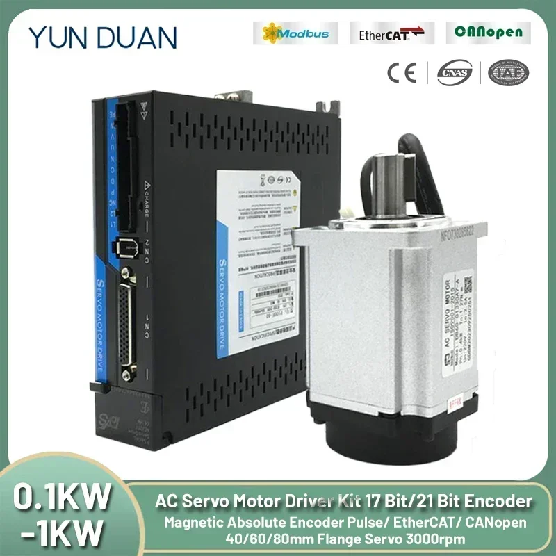0.1KW-1KW AC Servo Motor Driver Kit EtherCAT CANopen Magnetic Absolute Encoder 220V Servo 400W 750W 1KW 40/60/80mm Servomotor
