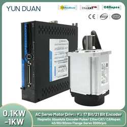 0.1KW-1KW AC Servo Motor Driver Kit EtherCAT CANopen Magnetic Absolute Encoder 220V Servo 400W 750W 1KW 40/60/80mm Servomotor
