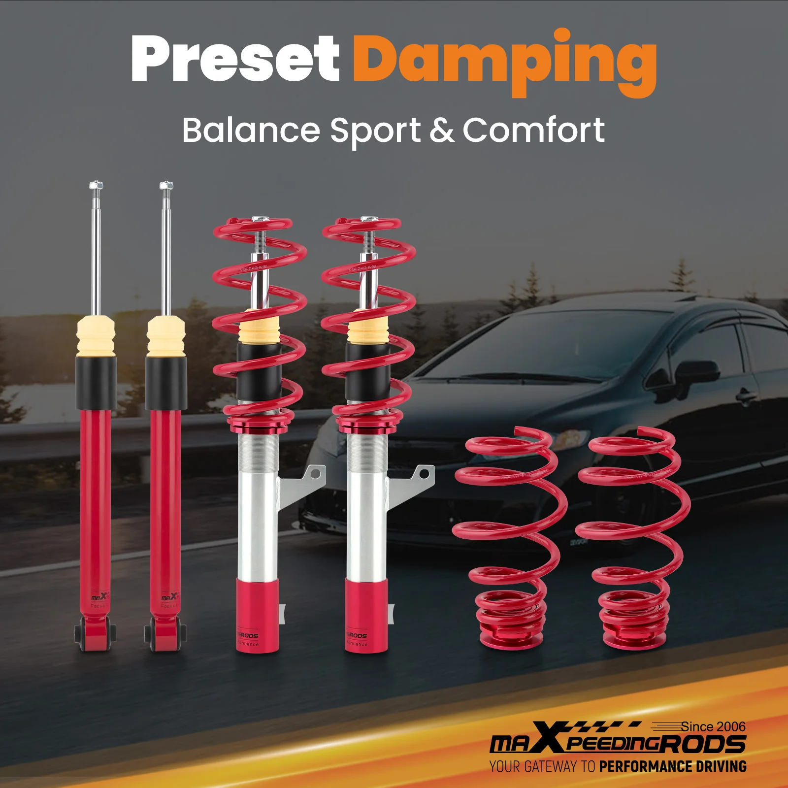 Coilovers Lowering Kit Red for VW Jetta MK5 2006-2011, for Audi A3/TT 2006-2014 For Audi TT 8J (FWD) 2006-2014