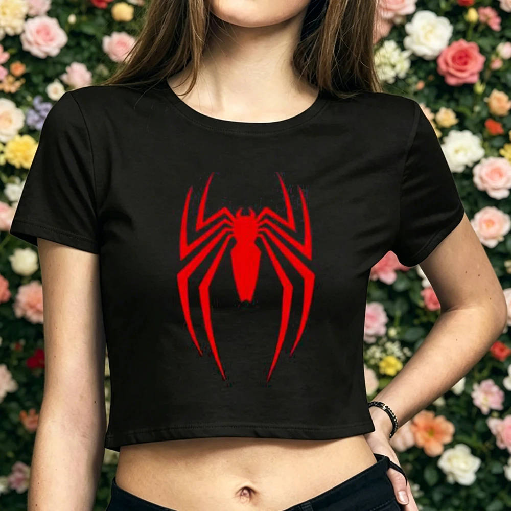 Spider crop top female anime cute 2000s korean fashion party shirt cutecore korean fashion streetwear