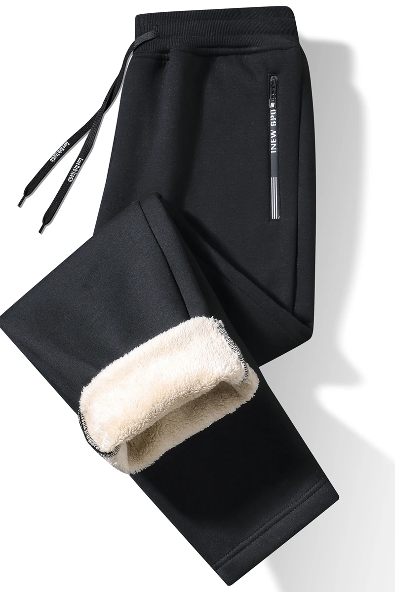 Men's Sports Pants with Fleece Lining, Thickened Cotton Leggings, New Style Long Pants, Sheepskin Fleece Sweatpants, Drawstring