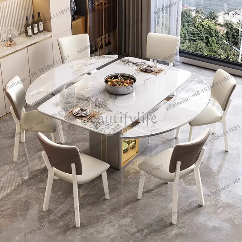 

yj57 Light luxury rock slab dining table Small apartment household retractable folding multi-function