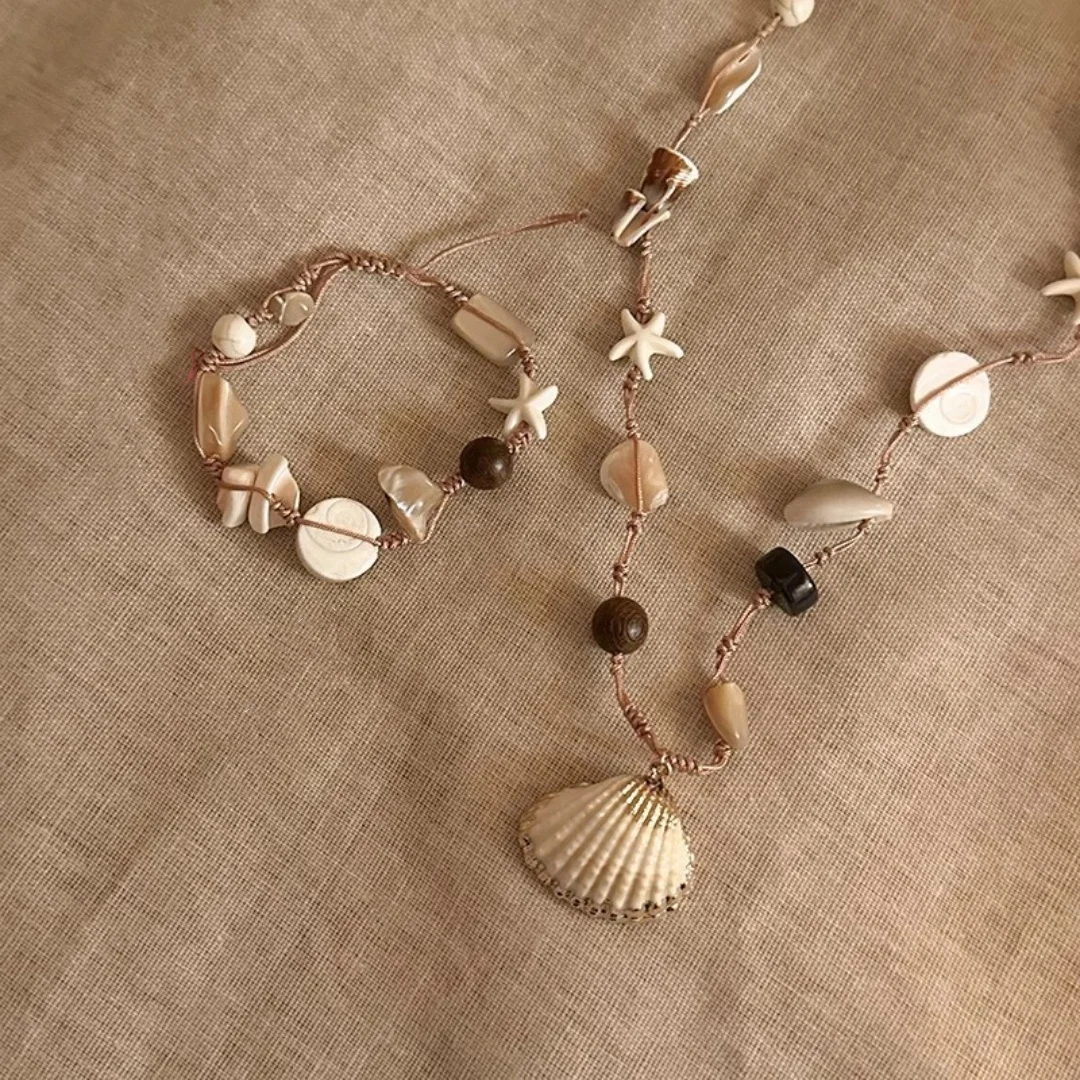 

DUTRIEUX Retro Shell White Conch Bracelet Necklace Women Simple Creative Colorful Stones Hand Woven beach Jewelry Girls 2025