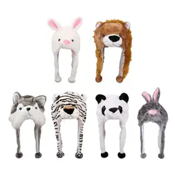 Adorable Animal Plush Hat Holiday Hat Soft Animal Themed Party Decoration Adults Kids Cozy Costume Warm Headwear Ear Hood Cap