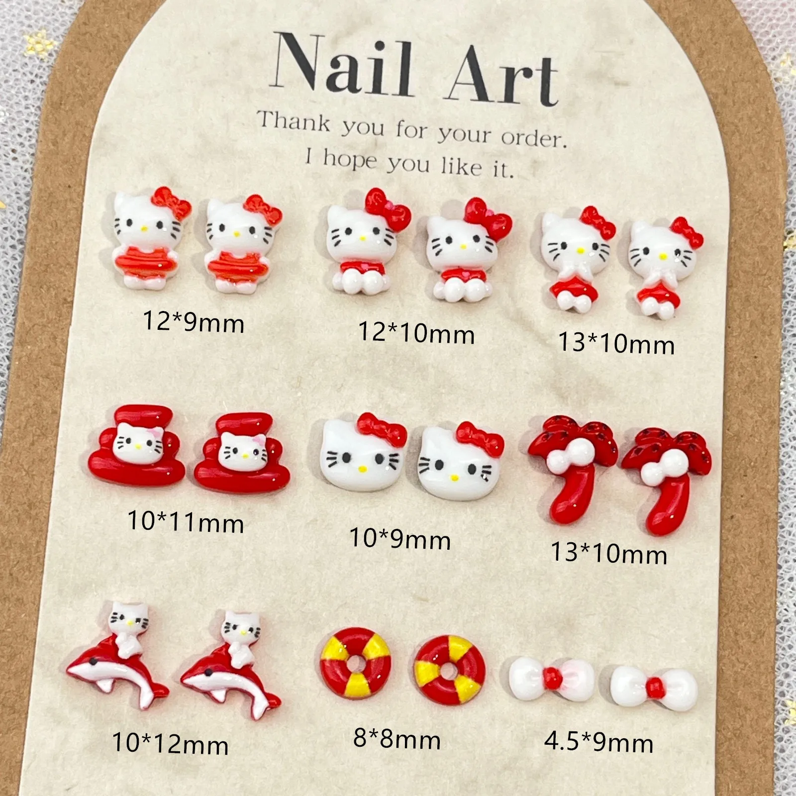 

20Pcs New Year Christmas HelloKittys Nail Art Accessories Charm Red Dolphin Coconut Tree Cartoon Resin Nail Art Ornaments