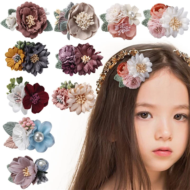 3Pcs/Set Artificial Flower Hair Clip For Girls Cute Sweet Handmade Barrettes Hairpins for Children Headwear Kids Hair Accessorie