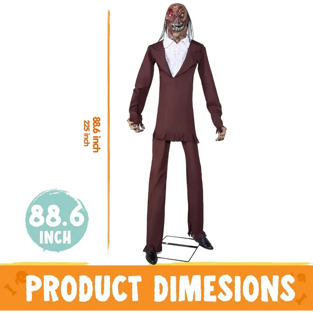 Halloween Animatronics Standing Zombie with Suit, 7.5ft Giant Halloween Decorations Scary Prop with Motion & Light & Sound