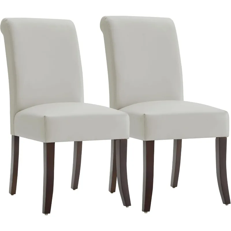 Upholstered Kitchen & Dining Room Chairs with High Back, Faux Leather Dining Chairs with Solid Wood Legs, Set of 2