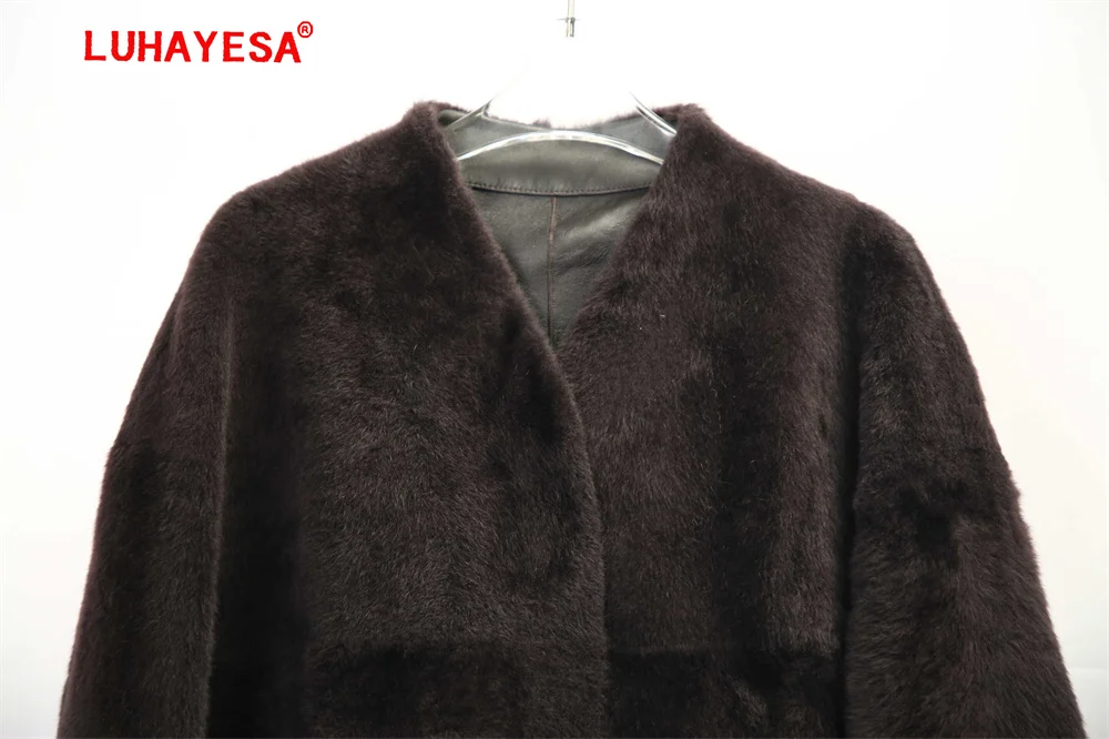 2024 Spain Lagon Lamb Shearling Fur Jacket LUHAYESA Female Winter Warm Good Quality Real Fur Clothe