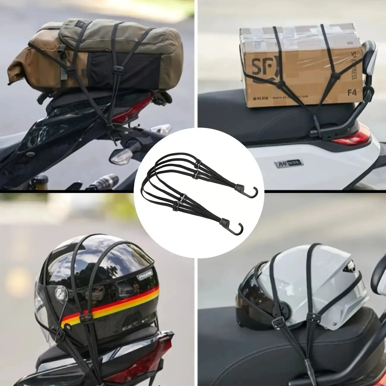 2Pcs/Set Travel and Cycling New Energy Binding Straps, Fixed Net, Elastic Motorcycle and Bicycle Hook Rope/Helmet Net Strap, Elastic Strap, Black Mesh Luggage Organizer, Secure Storage image 4