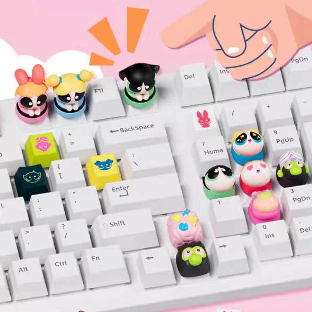 Genuíno o powerpuff meninas dos desenhos animados keycaps bonito bolhas buttercup diy teclado mecânico decoração keycaps mochila ornamentos presente