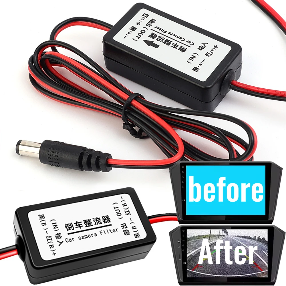 12V DC Power Car Rear View Rectifier Relay Capacitor Filter Connector for Backup Auto Car Camera Filter Solve Ripple Splash Tool