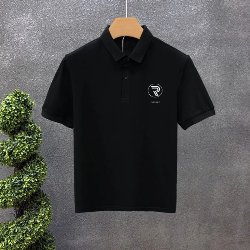 Man with Collar Tee Print Top Black Polo Shirts Heather T Shirt for Men High Quality Luxury Fashion Cool Polyester Stylish Hot