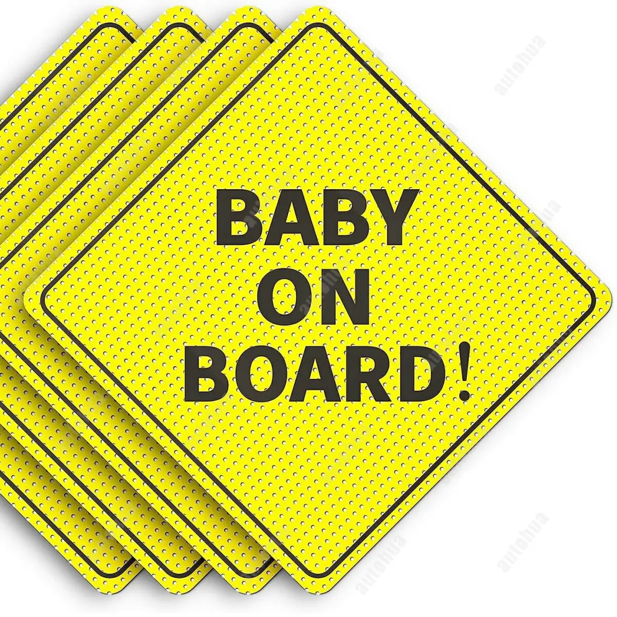 

4-Pcs Baby on Board Stickers, 5" x 5", Bright Yellow & See-Through. Durable, Strong Adhesive Decals for Cars, SUVs, Vans