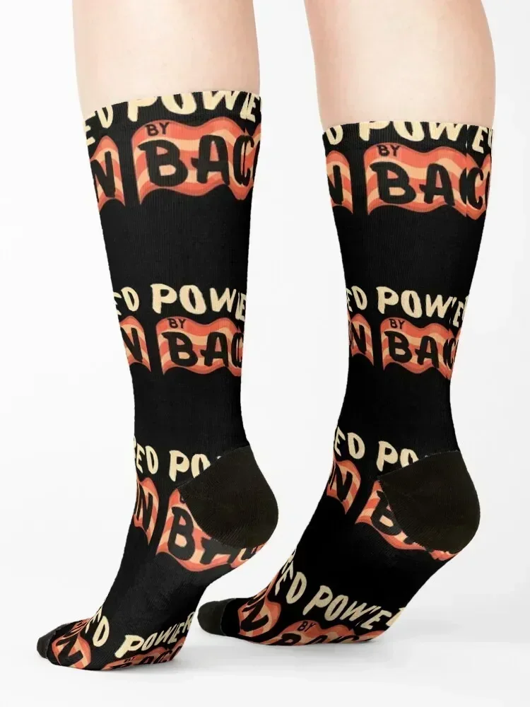 Powered by Bacon, Funny Christmas Gift for Meat Lovers Socks designer brand floral floor New year's Women's Socks Men's