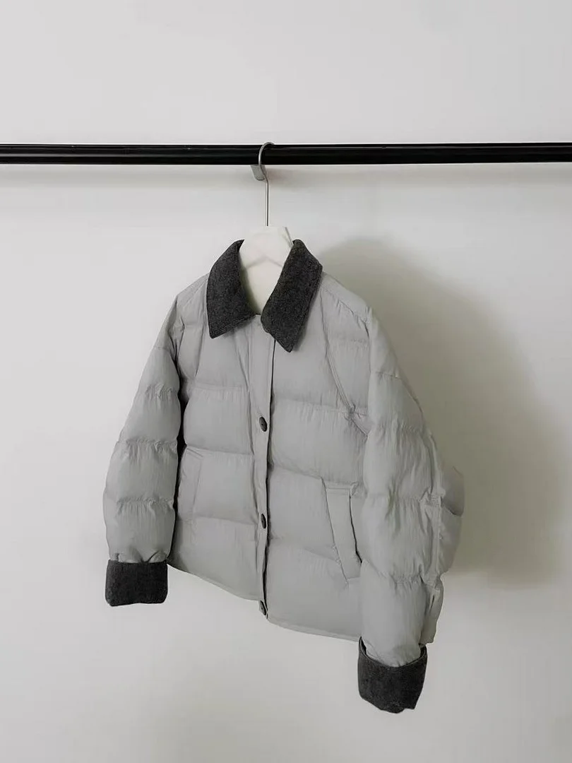 

Зимняя утепленная хлопковая куртка женская, стеганое пальто в корейском стиле, с отложным воротником, в стиле колор-блок, теплая повседневная верхняя одежда