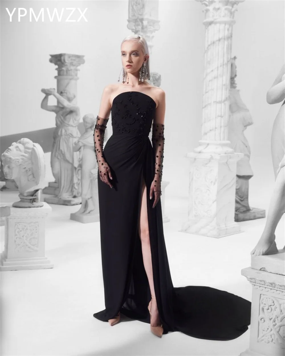 Customized Prom Gown Formal Evening Dress Party Occasion YPMWZX Strapless Column Floor Length Skirts Bespoke  Dresses W