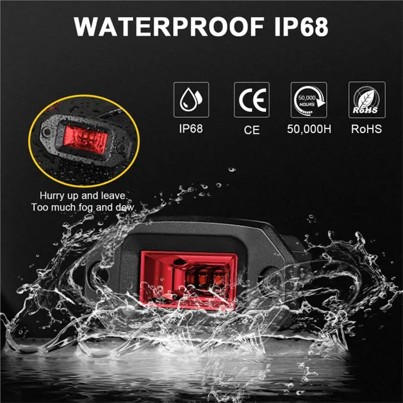 For Off Road 20W LED Flood Light Bar 4 Inch Recessed Mount Driving Fog Work Light For Jeep SUV UTV Boat