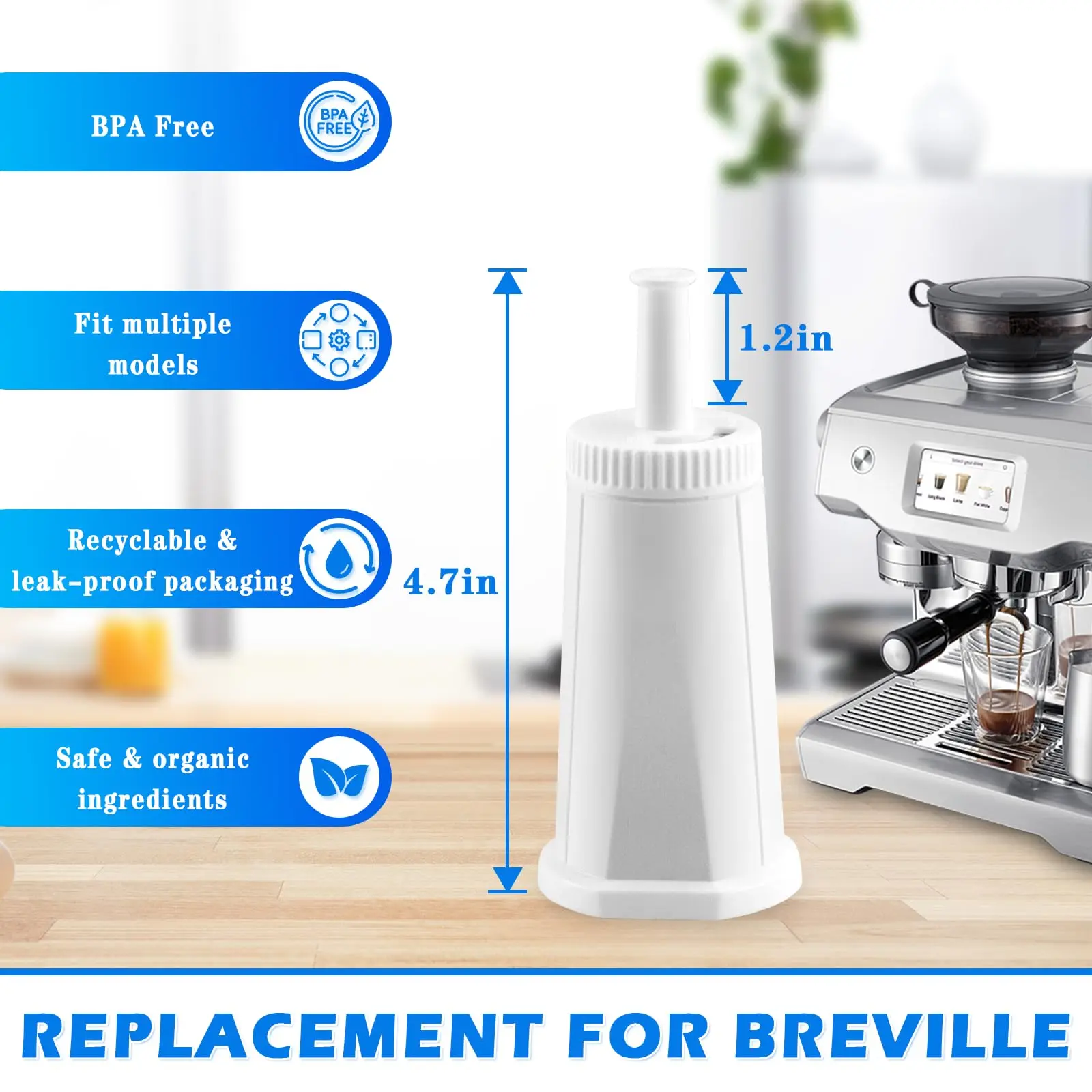 12-1 قطعة مرشحات لآلة إسبريسو باريستا فلتر مياه القهوة المتوافق مع Breville BES880/BES878/BES990/Sage Oracle Touch