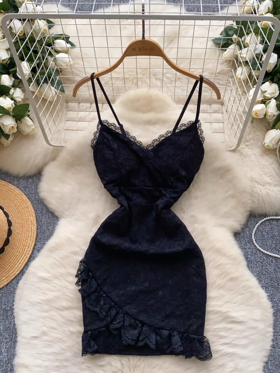 Foamlina Pure Lust Sexy Suspender Strap Dress Muse Fan Tight Skinny Classy Chic Fashion White Black Split Bodycon Lace Dresses