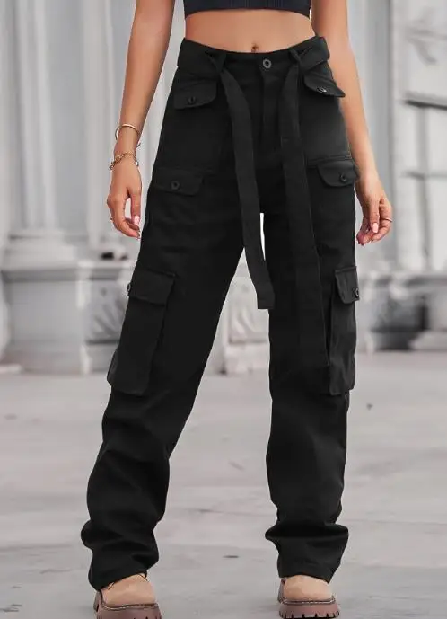 Pants for Washed Denim with Multiple Pockets Heavy-Duty Casual Pants Autumn New Fashion Personalized Street Women's Cargo Pants