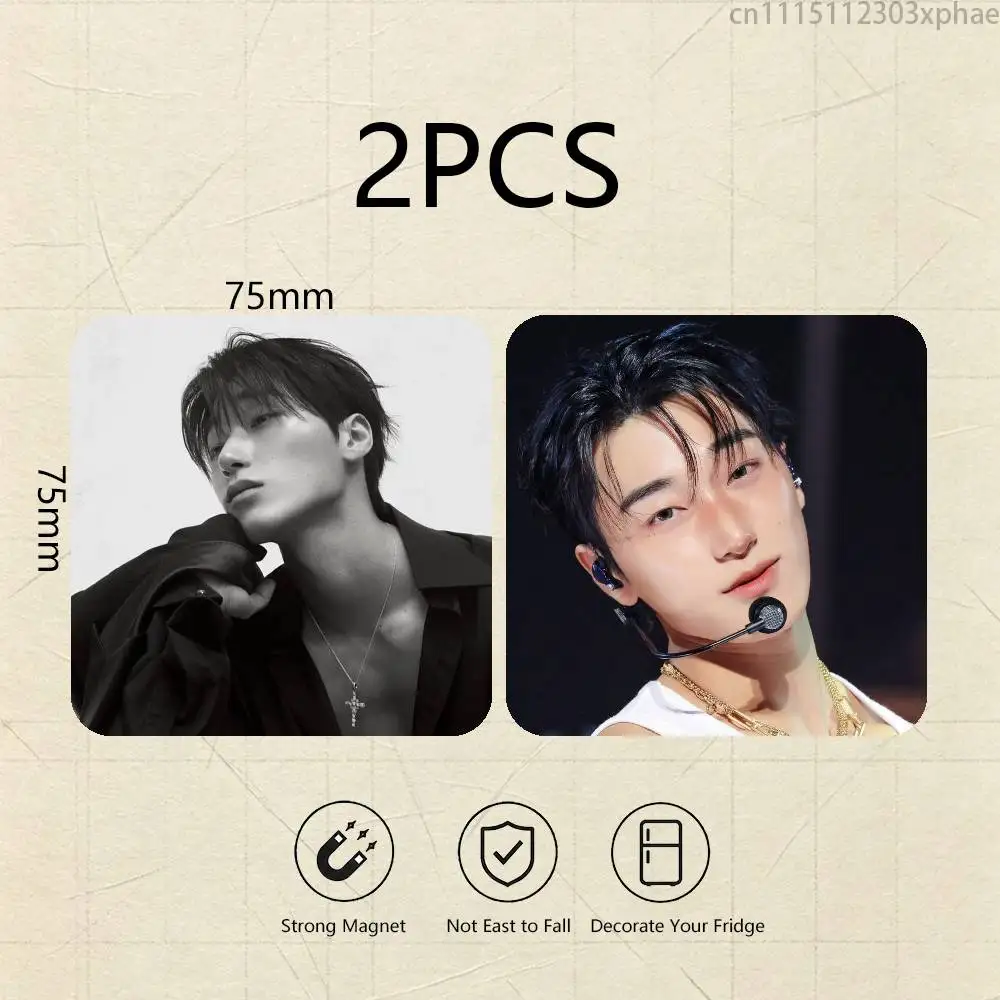 C-Choi San A-ATEEZ 2PCS Square Decorative Fridge Magnet Magnetic Sticker, Kitchen Refrigerator Decor Travel Souvenir Gift