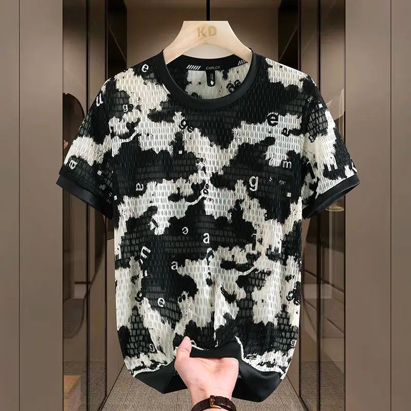 Fashion O-Neck Short Sleeve Printed Letter Tie Dye T-Shirts Men Clothing 2024 Summer New Loose All-match Tops Casual Tee Shirt