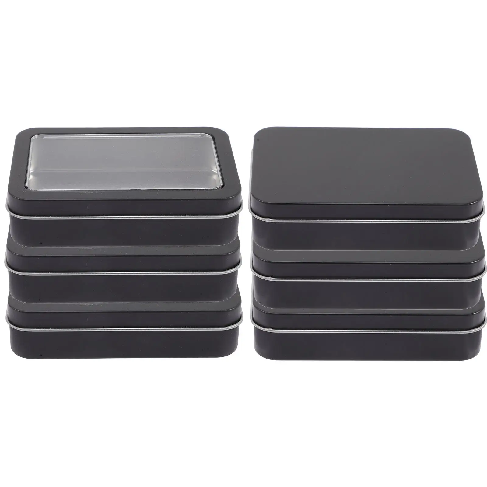 

6pcs Tinplate Boxes Matte Black Window for Storage Gaming Cards Accessories Cards Storage Box ganizers Home Supplies
