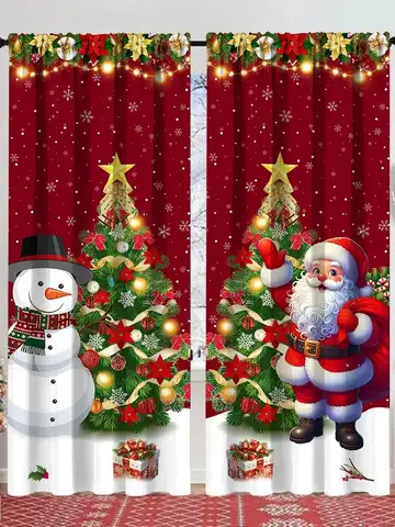 2pcs Christmas Curtain Merry Christmas Decoration for Home 2025 Xmas Curtain Window Ornaments Navidad Natal New Year Gift 2026