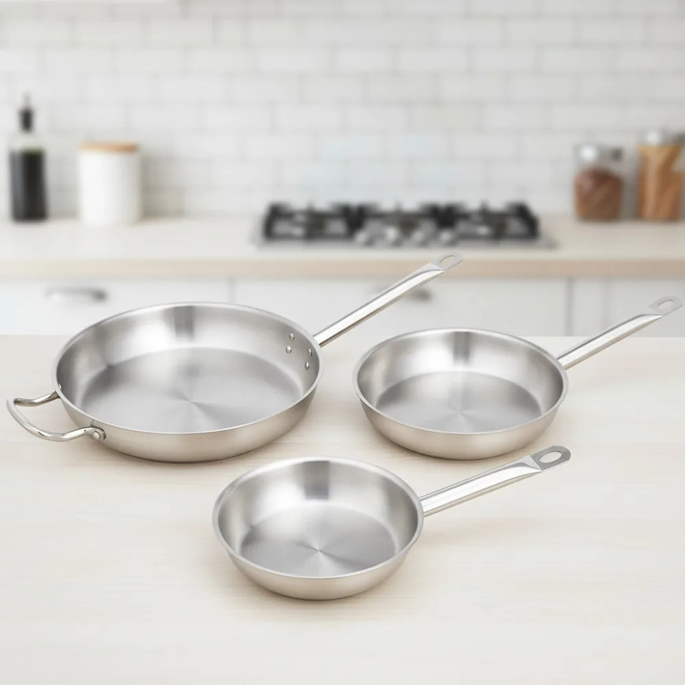 

Набор сковородок из 3 предметов из нержавеющей стали с алюминиевым покрытием — 8 дюймов, 9,5 дюйма, 12 дюймов, антипригарная посуда для домашнего и ресторана