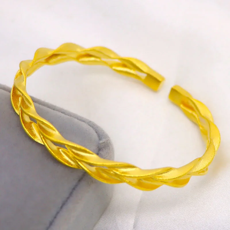 

High quality 24K gold men's and women's bracelets with adjustable opening, gold wheat ear matte AU999 bracelet jewelry gift