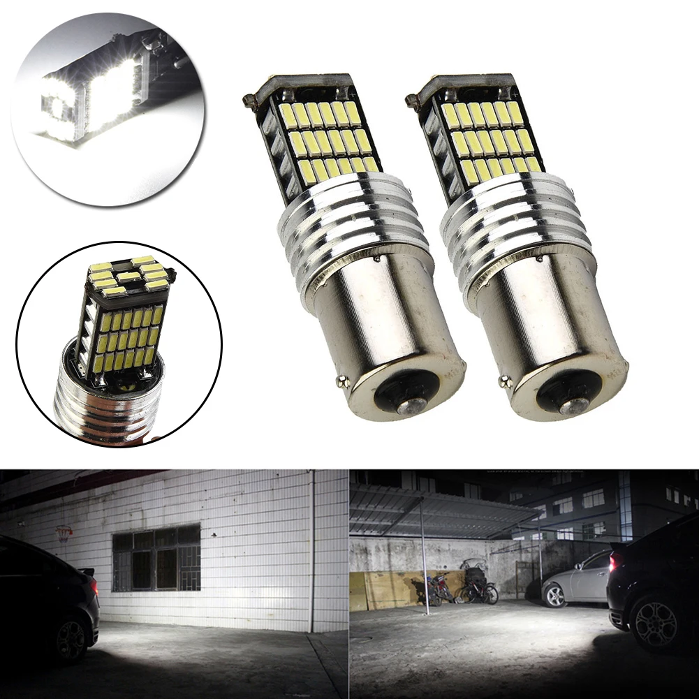 2Pcs 12V LED Reversing Light Fog Light Turn Signal Brake Lamp P21W BA15S 1156 7506 Xenon White 6500K 4014 SMD 45 PCS LED Chips