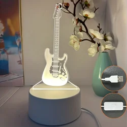 Luz Nocturna estéreo 3D, lámpara de mesita de noche de guitarra, lámpara de mesa acrílica, lámpara de escritorio LED blanca cálida, 1pc