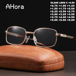 Ahora Glass Lens Reading Glasses Frame Men Women Metal Half Frame Presbyopia Eyewear +0.5+0.75+1.25+1.75+2.25+2.75+5.0+5.5+6.0