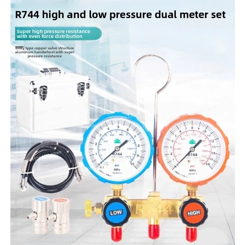 Carbon dioxide and fluorine pressure gauge HS-R744, CO2 refrigerant gauge set