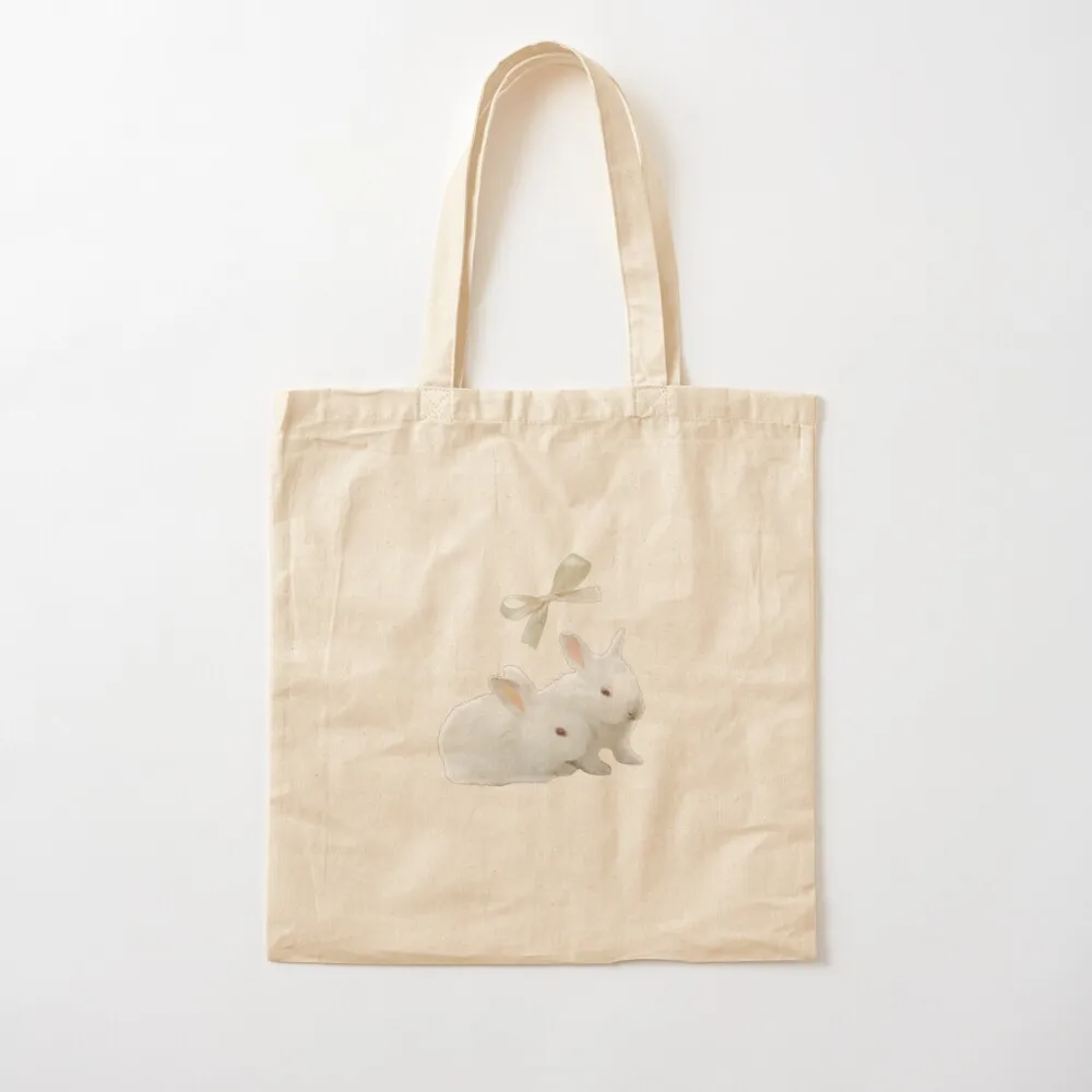 Coquette bunnies with ribbon Tote Bag sacs de shopping custom bags canvas tote
