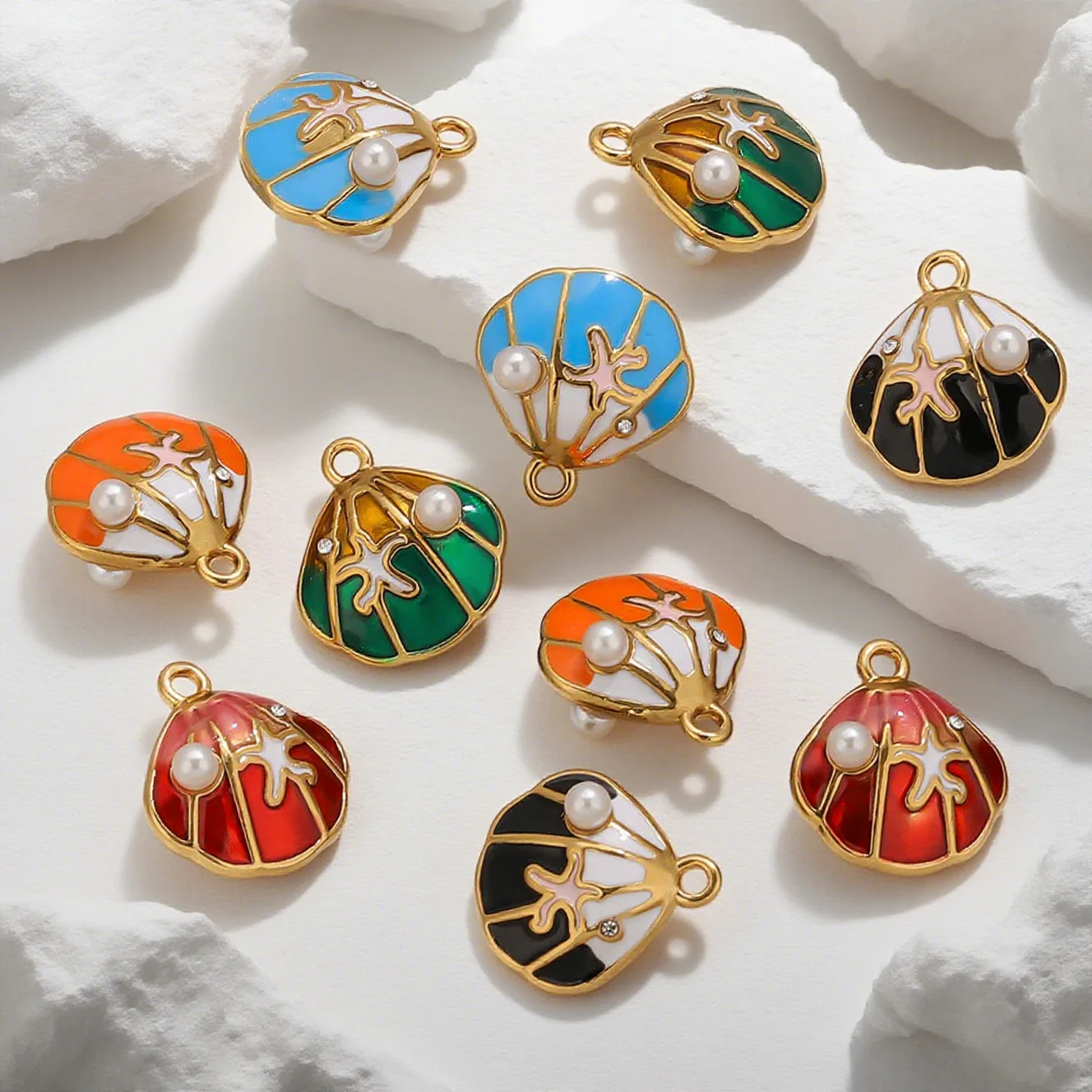 

4pcs Stainless Steel Charms Imitation Pearl Shell Enamel Pendants DIY Jewelry Accessories For Earring Bracelets Necklace Making