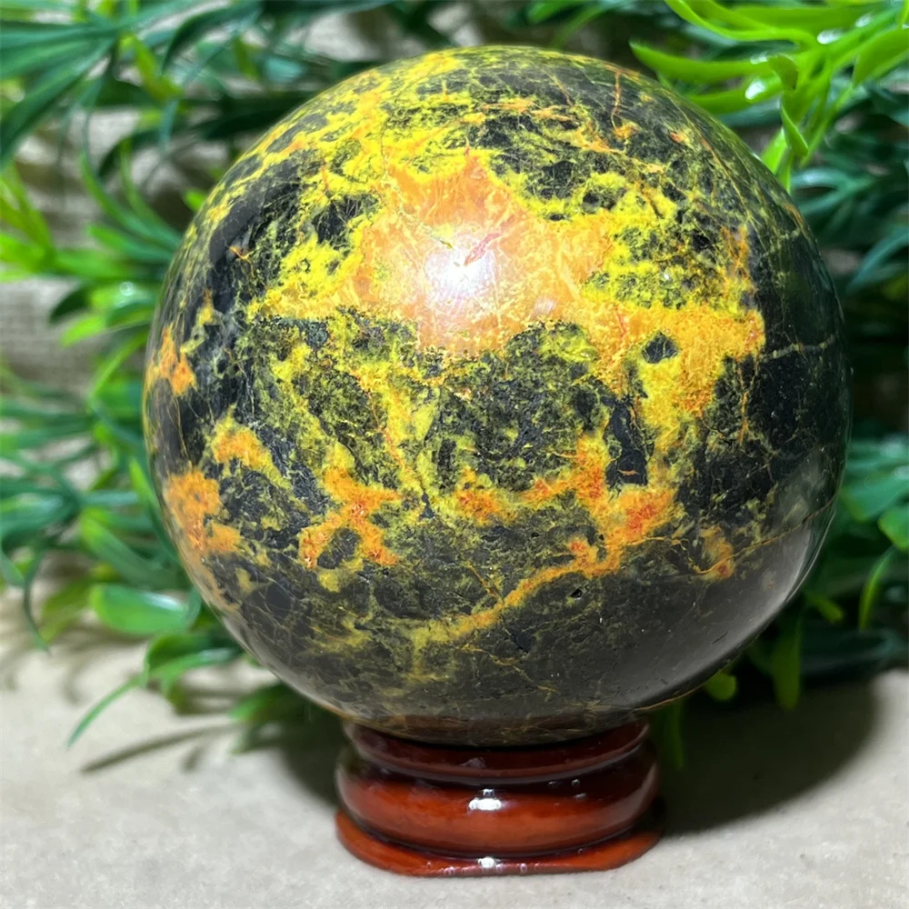 Natural Realgar Sphere Ball Crystal Yellow Stone Quartz Beauty Spiritual Reiki Minerals Gemstone Healing Home Decoration + Stand