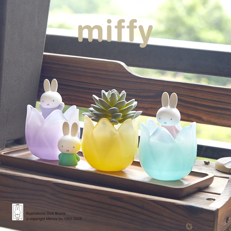 Original Miffy Tulip Series Kawaii Small Item Storage Plant Basin Home Decoration Anime Peripheral Figure Doll Gift To